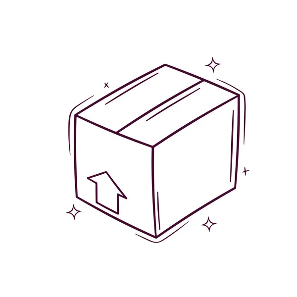 Scatola Del Pacchetto Disegnata Mano Illustrazione Schizzo Vettoriale Doodle — Vettoriale Stock