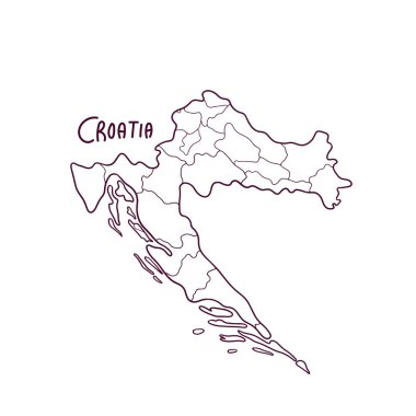 Hırvatistan 'ın El Çizimi Haritası. Vektör İllüstrasyonu