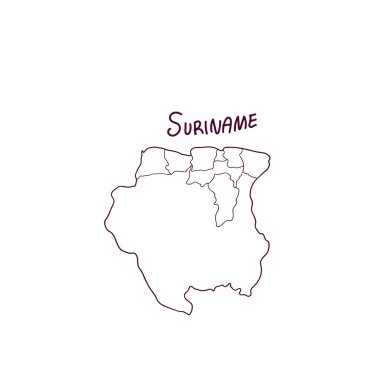 Surinam 'ın El Çizimi Haritası. Vektör İllüstrasyonu