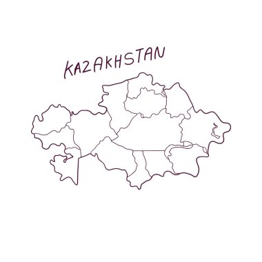 Kazakistan 'ın el çizimi haritası. Vektör İllüstrasyonu