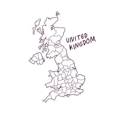 Birleşik Krallık 'ın El Çizimi Haritası. Vektör İllüstrasyonu