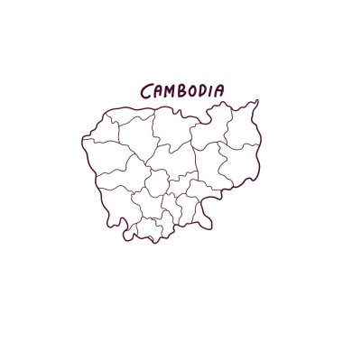 Kamboçya 'nın el çizimi haritası. Vektör İllüstrasyonu
