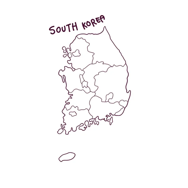 Hand Drawn Doodle Map South Korea Inglés Ilustración Vectorial — Vector de stock