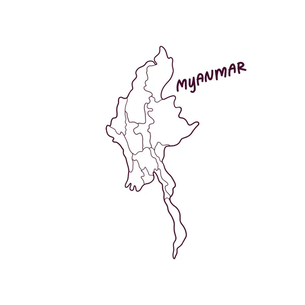 Mapa Doodle Desenhado Mão Mianmar Ilustração Vetorial —  Vetores de Stock