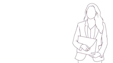 Elinde bir not tutan cesur iş kadını, el çizimi stil çizimi illüstrasyon