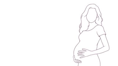 Hamile anne göbeğine tutun, el çizimi stil çizimi çizimi.