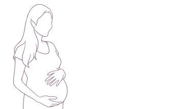 Hamile anne göbeğine bağlanıyor, el çizimi biçim çizimi çizimi çizimi.