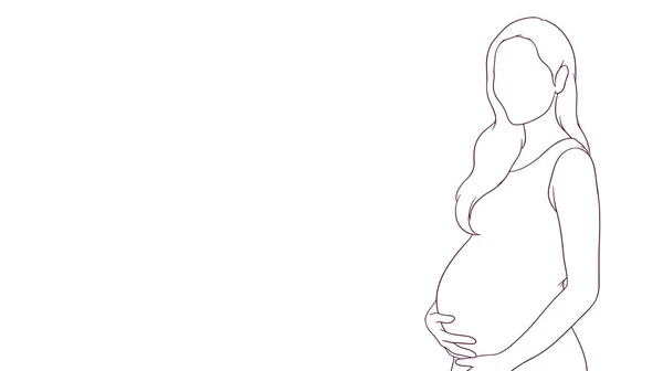 Terhes Anya Gyengéden Tartja Hasát Kézzel Rajzolt Stílus Vektor Illusztráció — Stock Vector