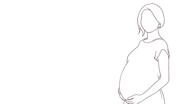 Embarazada Mamá Cariñosamente Tocando Vientre Dibujado Mano Estilo Vector Ilustratio — Archivo Imágenes Vectoriales