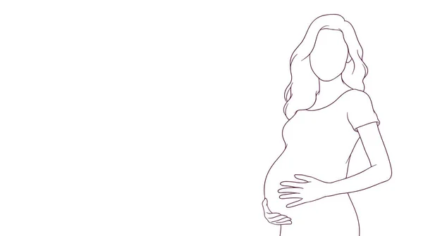 Embarazada Mamá Cuidado Asimiento Vientre Dibujado Mano Estilo Vector Ilustratio — Archivo Imágenes Vectoriales