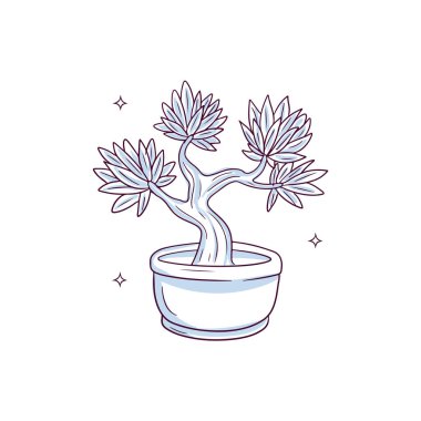 El yapımı bonsai ağacı. Doodle Çizim Vektörü İllüstrasyonu