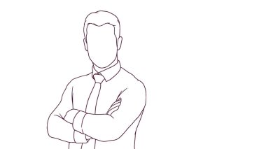 Çapraz kollu başarılı iş adamı, el çizimi stili illüstrasyon