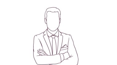 Çapraz kollu başarılı iş adamı, el çizimi stili illüstrasyon