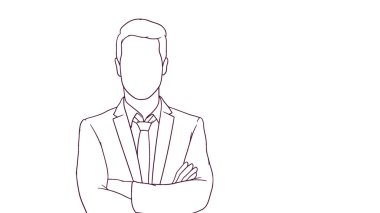 Çapraz kollu başarılı iş adamı, el çizimi stili illüstrasyon