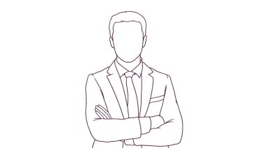 Çapraz kollu kendine güvenen iş adamı, el çizimi tarzı vektör çizimi