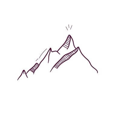 Dağ ikonunun el çizimi çizimi. Doodle Vektör Çizim Çizimi
