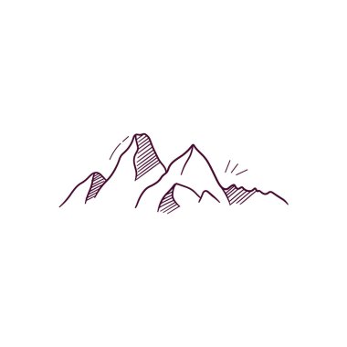 Dağ ikonunun el çizimi çizimi. Doodle Vektör Çizim Çizimi