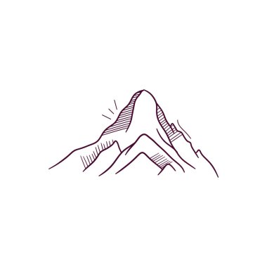 Dağ ikonunun el çizimi çizimi. Doodle Vektör Çizim Çizimi