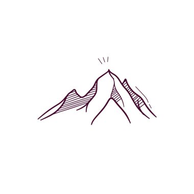 Dağ ikonunun el çizimi çizimi. Doodle Vektör Çizim Çizimi