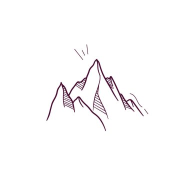 Dağ ikonunun el çizimi çizimi. Doodle Vektör Çizim Çizimi