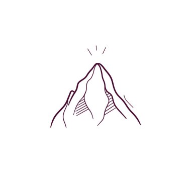 Dağ ikonunun el çizimi çizimi. Doodle Vektör Çizim Çizimi