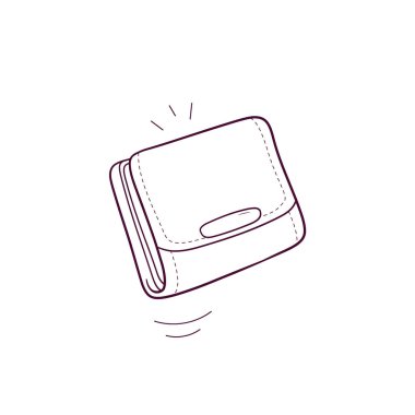 Cüzdan simgesinin el çizimi resmi. Doodle Vektör Çizim Çizimi