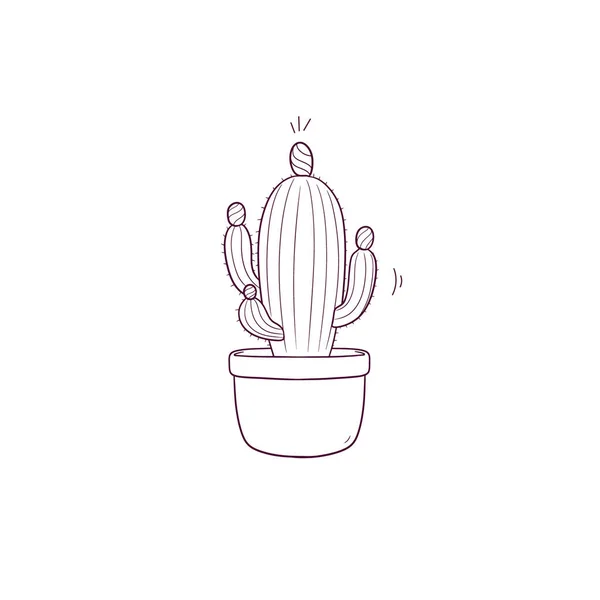 Ilustración Dibujada Mano Cactus Icono Del Pote Doodle Vector Sketch — Vector de stock
