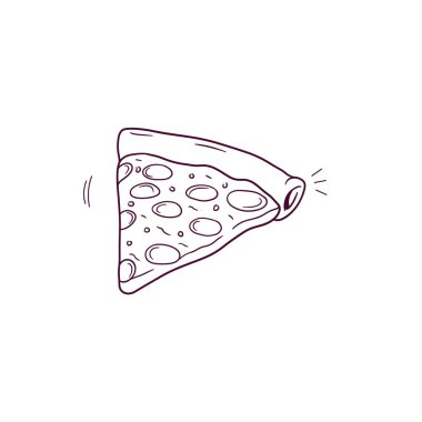 Dilimlenmiş pizza ikonunun el çizimi çizimi. Doodle Vektör Çizim Çizimi