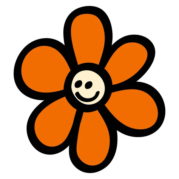 Smiley Daisy 70S 60S Retro Trippy Στυλ Χαμογελάστε Λουλούδι 1970 — Διανυσματικό Αρχείο