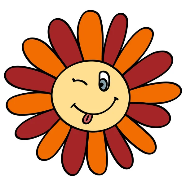 Χαμογελάστε Daisy 70S 60S Retro Trippy Στυλ Χαμογελαστό Λουλούδι 1970 — Διανυσματικό Αρχείο