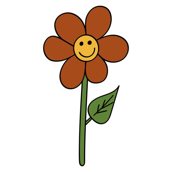 Χαμογελάστε Daisy 70S 60S Retro Trippy Στυλ Χαμογελαστό Λουλούδι 1970 — Διανυσματικό Αρχείο