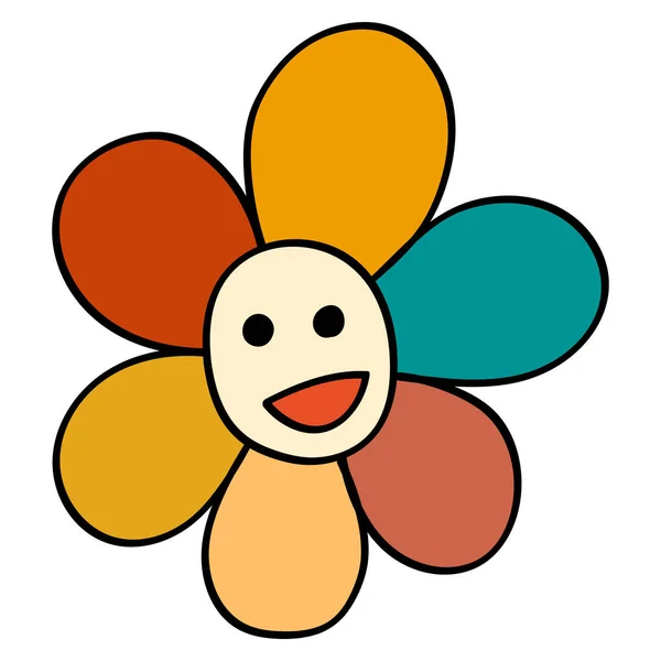 Smile Daisy 70S 60S Retro Trippy Style Smiling Flower 1970 — Image vectorielle