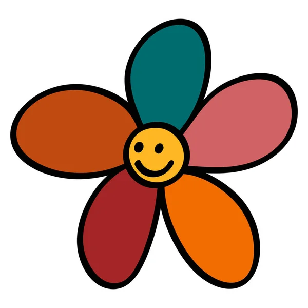 Посміхніться Дейзі Або Роках Стилі Ретро Тріппі Посмішка Квітка 1970 — стоковий вектор