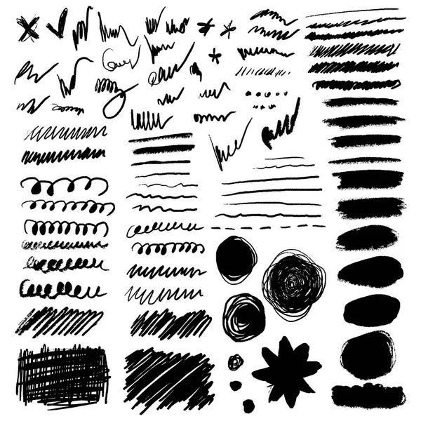 Set Garabatos Lápiz Dibujado Mano Líneas Rizadas Marcador Negro Dibujo — Vector de stock