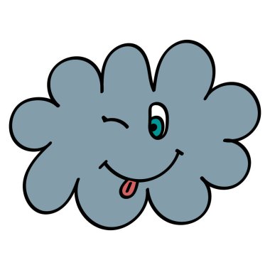 70 'lerde ya da 60' larda, Gülümseyen ve Gözlü Retro Trippy Style. Hava Komik 1970 Simgesi. Yetmişlerin Muhteşem Çiçekleri. Çizgi film Karakteri El Çizim Vektörü İllüstrasyonu. 