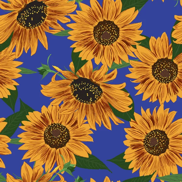 Sonnenblumen Nahtloses Muster Blätter Und Blumen Tapete Helle Bunte Künstlerische lizenzfreie Stockillustrationen