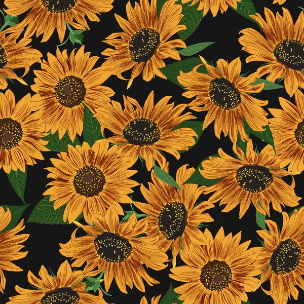 Sonnenblumen Nahtloses Muster Blätter Und Blumen Tapete Helle Bunte Künstlerische Stockillustration
