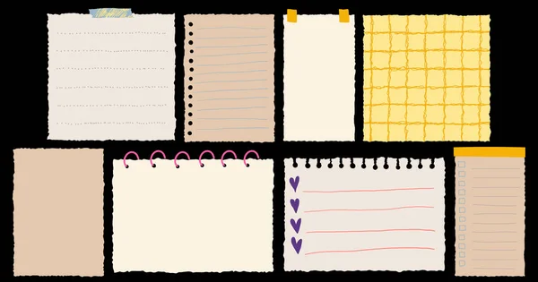 Torn Paper Sheets Notes Collection Inglés Pegatinas Dibujadas Mano Para — Archivo Imágenes Vectoriales