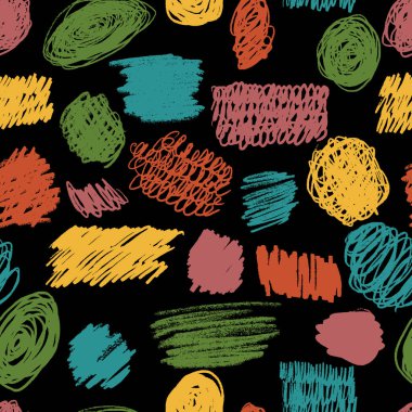 Karalamalar kusursuz desen. Elle çizilmiş renkli kıvrımlı kalem çizgileri. İşaretleyici karalamalar çiziyor, vektör çizimleri yapıyor. Boya fırçası çizimleri. Serbest desenli duvar kâğıdı. Çocuk geçmişi.