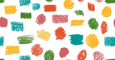 Karalamalar kusursuz desen. Elle çizilmiş renkli kıvrımlı kalem çizgileri. İşaretleyici karalamalar çiziyor, vektör çizimleri yapıyor. Boya fırçası çizimleri. Serbest desenli duvar kâğıdı. Çocuk geçmişi.