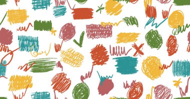 Karalamalar kusursuz desen. Elle çizilmiş renkli kıvrımlı kalem çizgileri. İşaretleyici karalamalar çiziyor, vektör çizimleri yapıyor. Boya fırçası çizimleri. Serbest desenli duvar kâğıdı. Çocuk geçmişi.