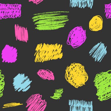 Karalamalar kusursuz desen. Elle çizilmiş renkli kıvrımlı kalem çizgileri. İşaretleyici karalamalar çiziyor, vektör çizimleri yapıyor. Boya fırçası çizimleri. Serbest desenli duvar kâğıdı. Çocuk geçmişi