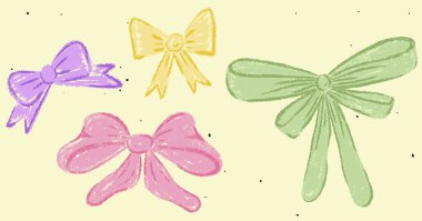 Çocuklar tebeşir kurdele seti. Serbest çocuk çizimleri koleksiyonu. El çizimi pastel boya elementleri. Şirin bir bebek pastel süslemesi. Dokulu arkaplanda izole edilmiş çocuksu vektör illüstrasyonu