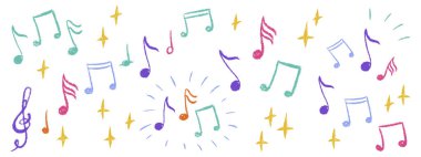 Tebeşir desenli müzik seti. Müzikal Not İşareti, El Çizimi Üçlü Anahtar. Çocuklar kalem kömürü grunge sembolleri. Serbest ve pastel boyalı okul boyalı fırça karalama sınırları. Vektör çizimi izole edildi