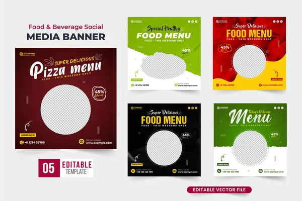Delicious Food Menu Poster Bundle Design Green Red Colors Special — Stock Vector