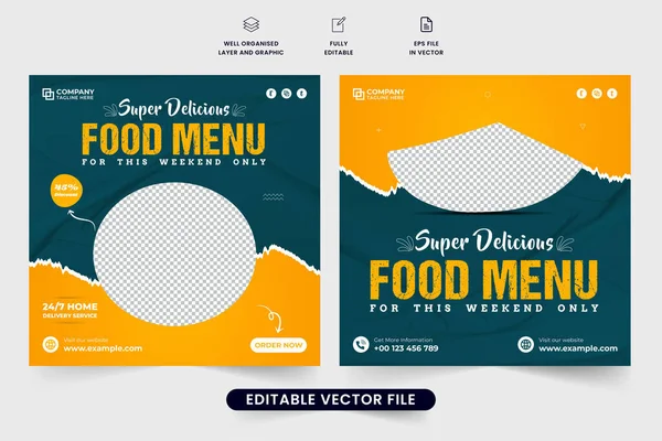 Super Delicious Food Menu Template Design Yellow Dark Blue Colors — Stock Vector