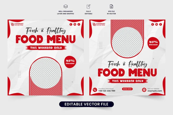 Food Menu Social Media Post Vector Red Dark Colors White — Stock Vector