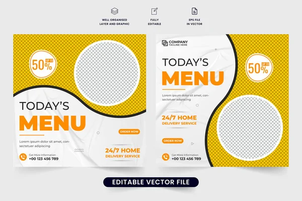 Restaurant Menu Promotion Template Design Social Media Marketing Culinary Food — Stock Vector