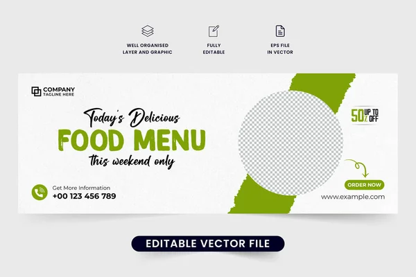 週末の食品割引ソーシャルメディアは緑と濃い色のデザインをカバーしています レストランメニューのプロモーションテンプレートベクトルで写真の場所ホルダー 食品ビジネス商用Webバナーデザイン — ストックベクタ