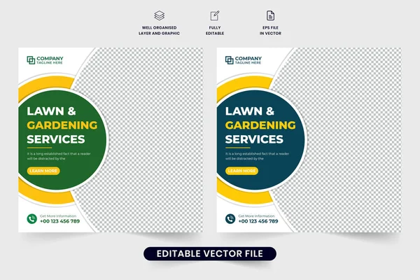 Servicio Césped Jardinería Social Media Post Vector Con Colores Verde — Vector de stock